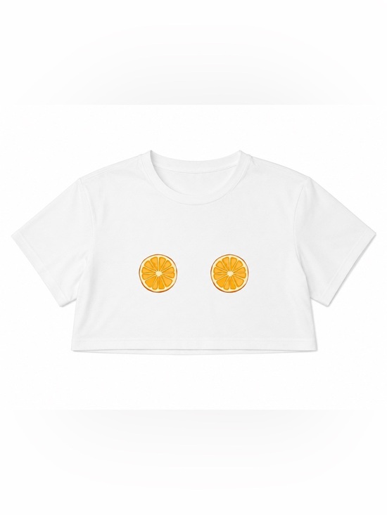 SHEIN Tops - White Cropped Tee with Orange Slice Graphic 0XL